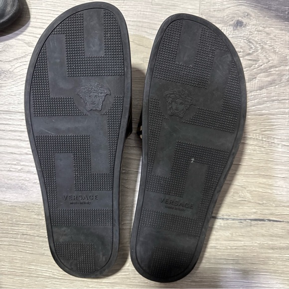 Versace Geometric Print Slides in Green and Tan- Size 12 all sales final main image 6